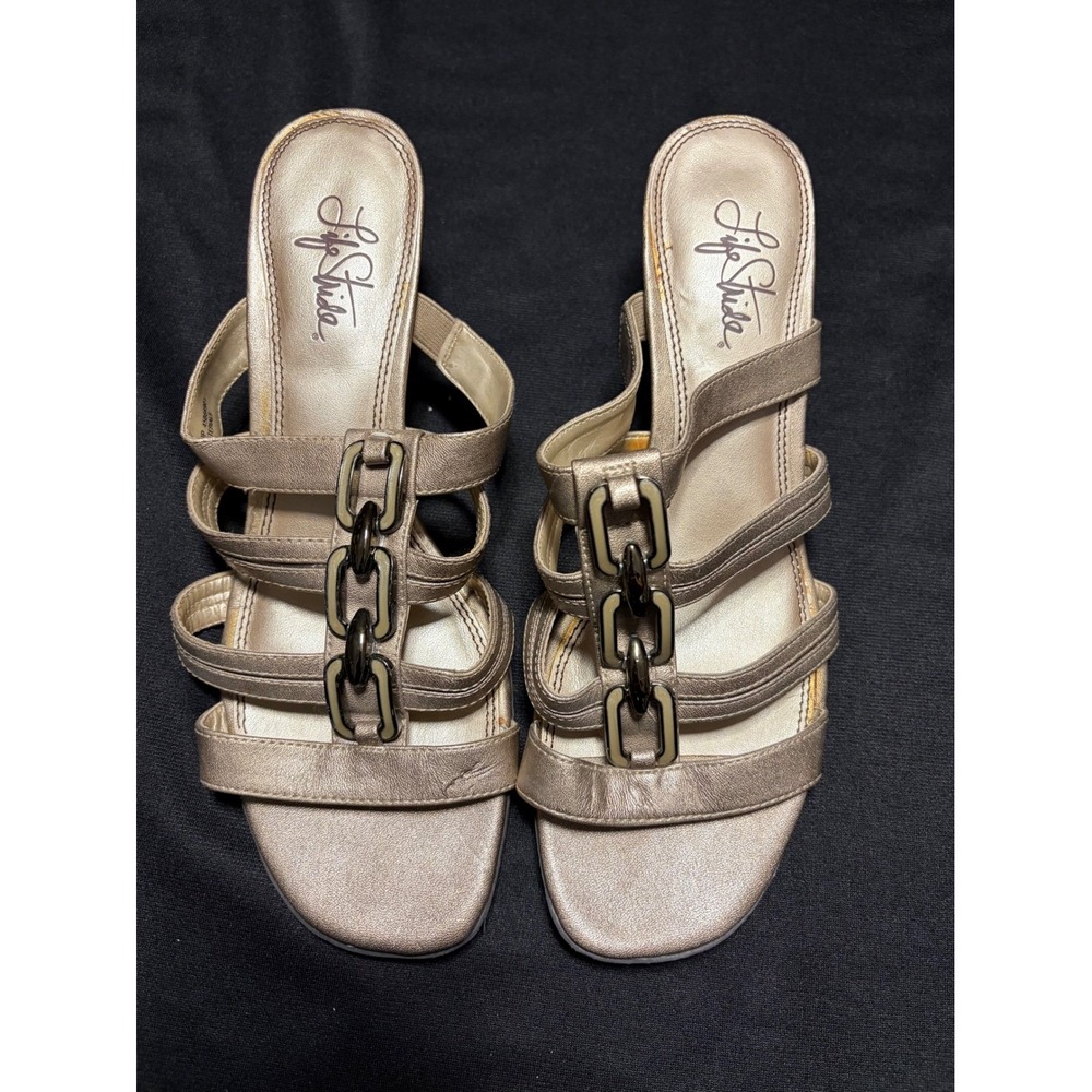 LifeStride Stand Up Metallic Strappy Chain Slide Sandals Women's 9M